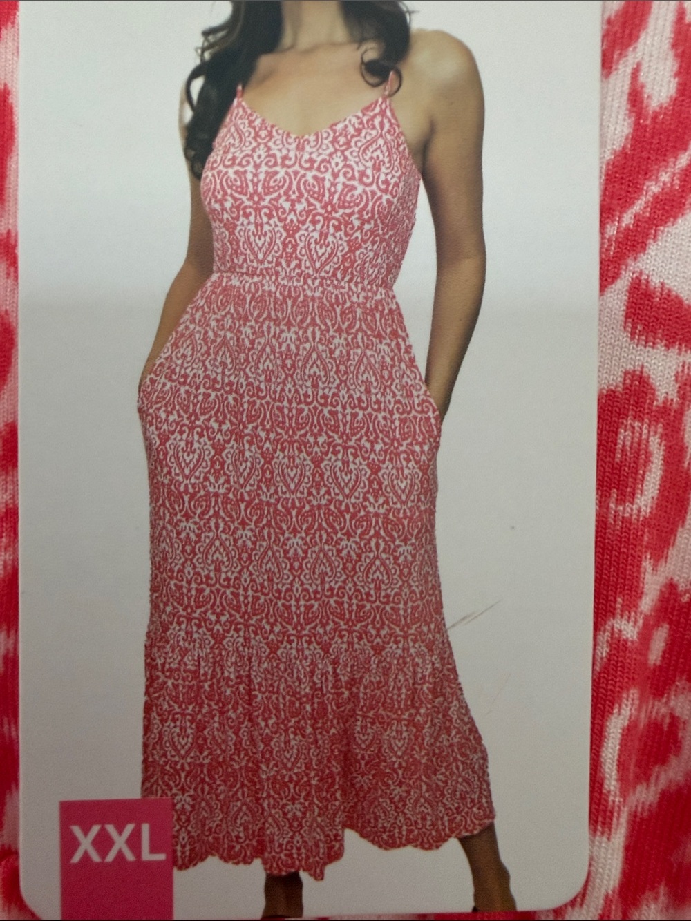 Maxi sun dress- Pink Printed Spaghetti-Strap with Elastic Waist w/ pockets
